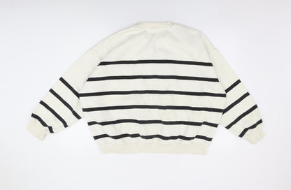 H&M Womens Ivory Striped Cotton Pullover Sweatshirt Size XL Pullover - Studio Serenity