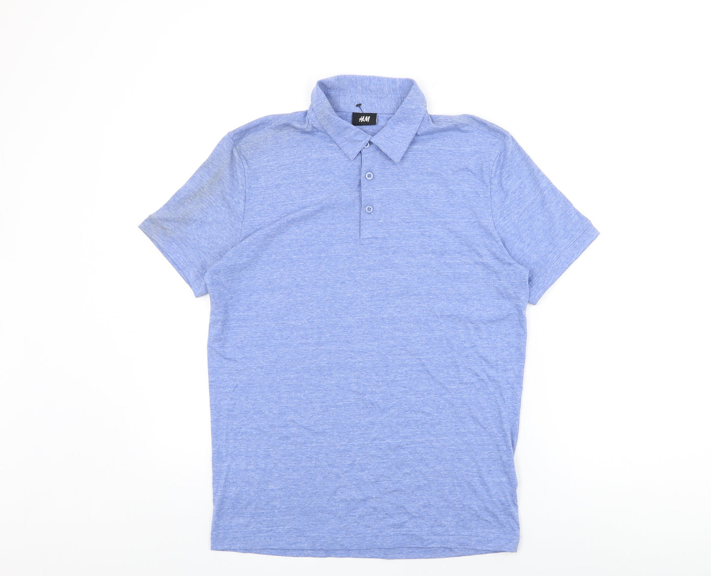 H&M Mens Blue Cotton Polo Size S Collared Button