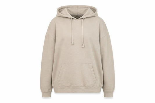 Front view of Missguided women’s beige cotton pullover hoodie, size M, pullover