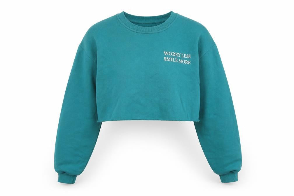 PRETTYLITTLETHING Womens Blue Cotton Pullover Sweatshirt Size S Pullover - Worry Less Smile More