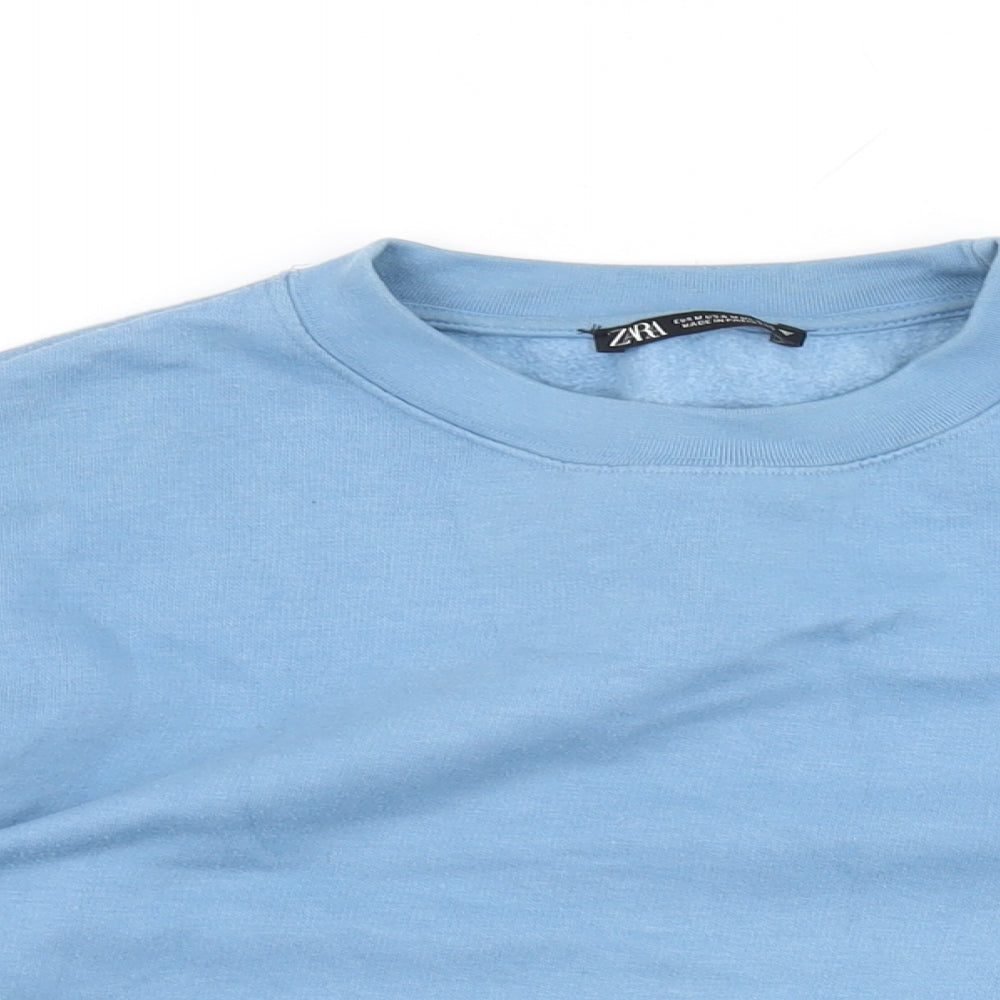 Zara Womens Blue Cotton Pullover Sweatshirt Size M Pullover