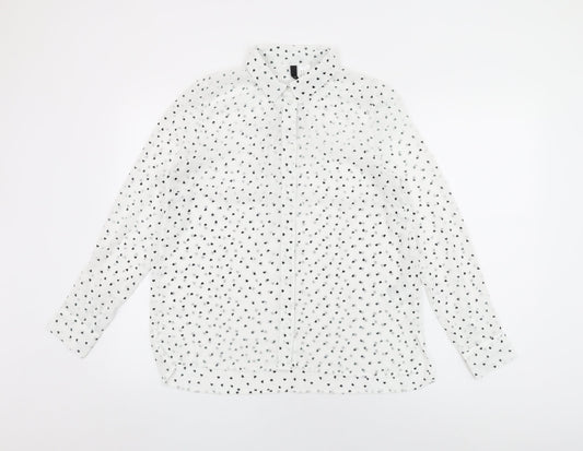 H&M Womens White Geometric Polyester Basic Button-Up Size 12 Collared - Heart Print