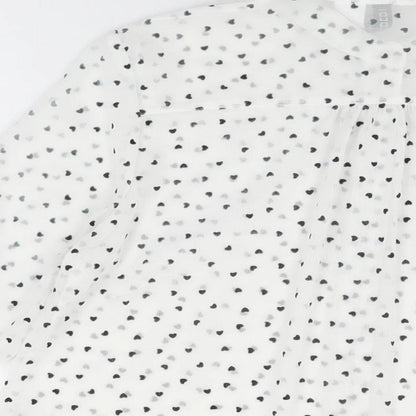 H&M Womens White Geometric Polyester Basic Button-Up Size 12 Collared - Heart Print