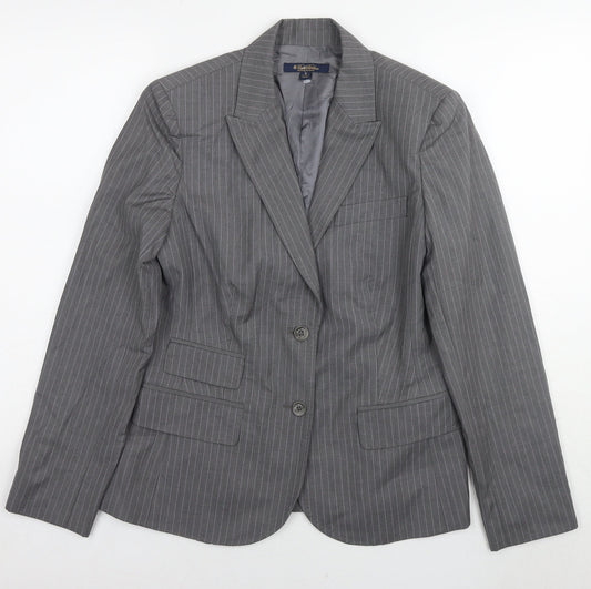 Brooks Brothers Womens Grey Striped Wool Jacket Suit Jacket Size 14