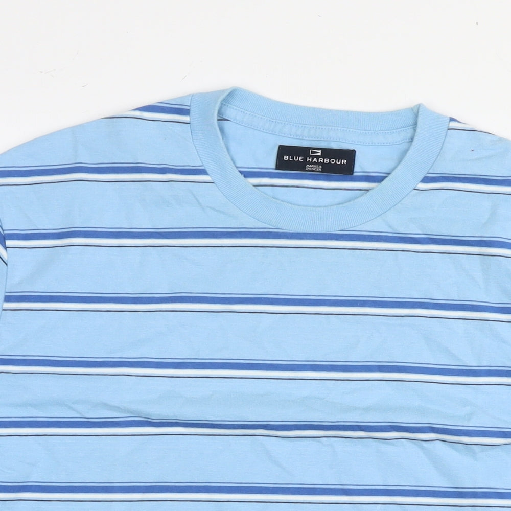 Blue Harbour Womens Blue Striped Cotton Basic T-Shirt Size M Round Neck