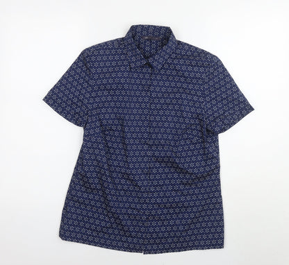 Marks & Spencer Womens Blue Floral Cotton Basic Button-Up Size 8 Collared