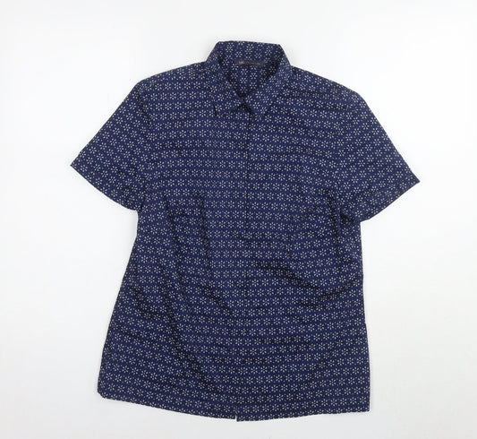 Marks and Spencer Womens Blue Floral Cotton Basic Button-Up Size 8 Collared