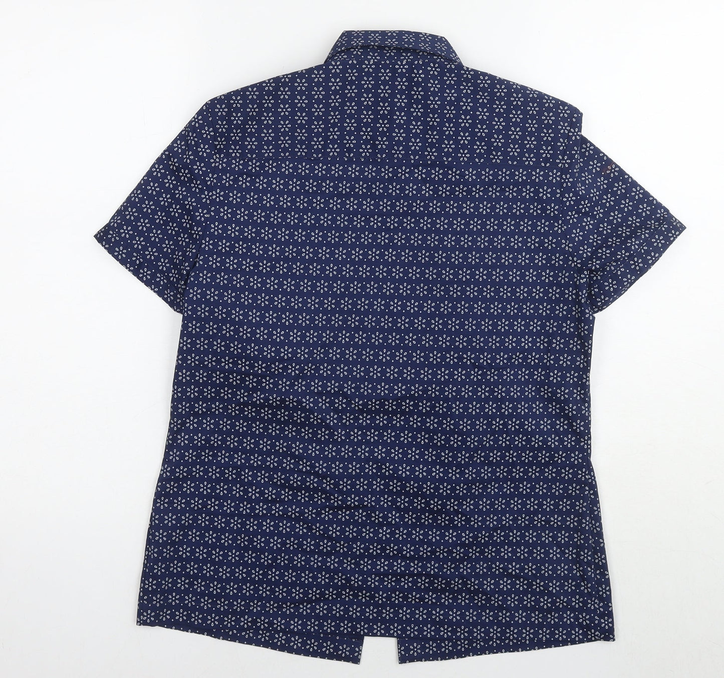 Marks and Spencer Womens Blue Floral Cotton Basic Button-Up Size 8 Collared
