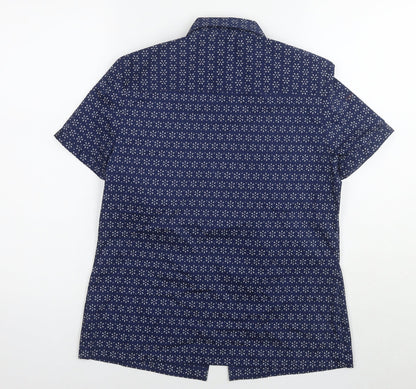 Marks & Spencer Womens Blue Floral Cotton Basic Button-Up Size 8 Collared
