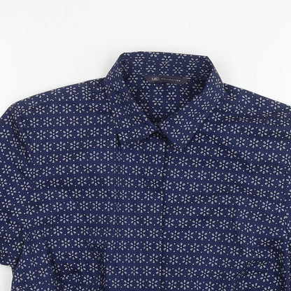 Marks & Spencer Womens Blue Floral Cotton Basic Button-Up Size 8 Collared