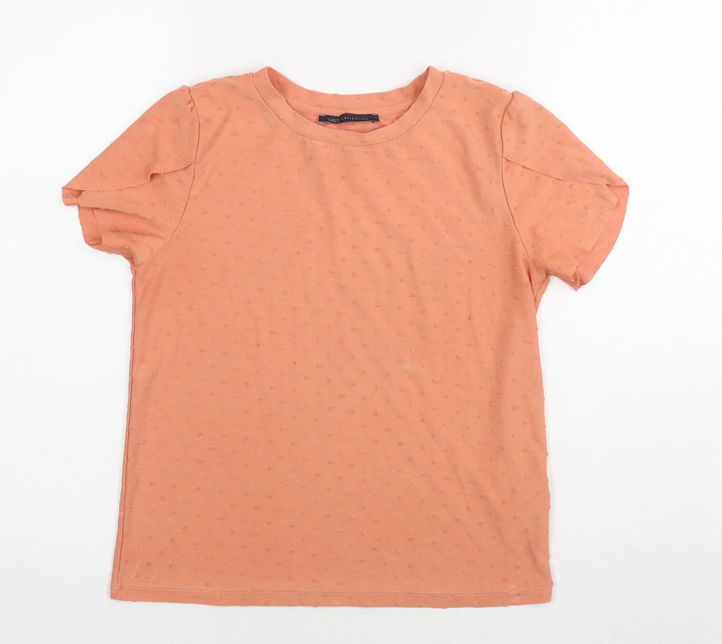 Marks and Spencer Womens Orange Polka Dot Viscose Basic T-Shirt Size 10 Round Neck