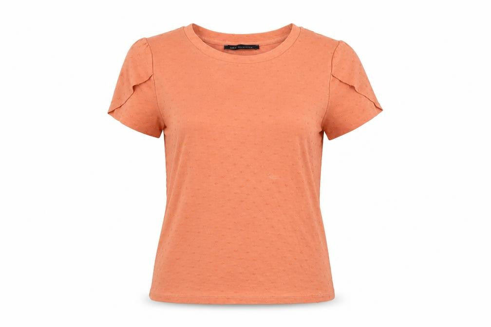 Marks & Spencer Womens Orange Polka Dot Viscose Basic T-Shirt Size 10 Round Neck