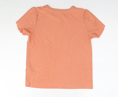 Marks & Spencer Womens Orange Polka Dot Viscose Basic T-Shirt Size 10 Round Neck