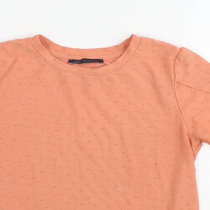 Marks & Spencer Womens Orange Polka Dot Viscose Basic T-Shirt Size 10 Round Neck