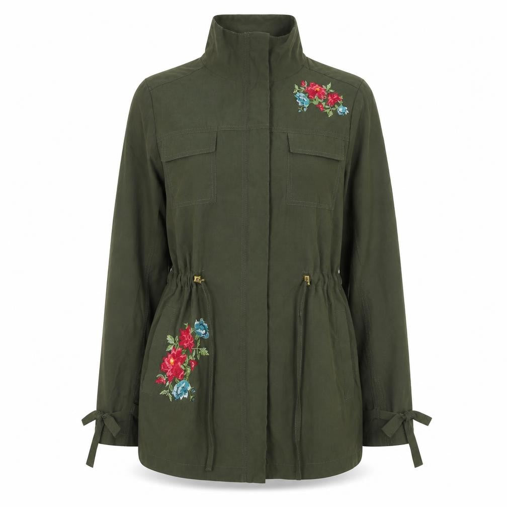Avon Womens Green Parka Coat Size 10 Zip - Flowers
