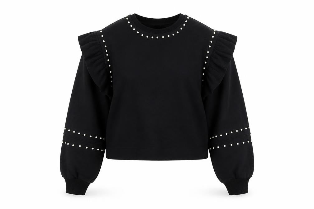 Zara Womens Black Cotton Pullover Sweatshirt Size M Pullover - Pearl Detail
