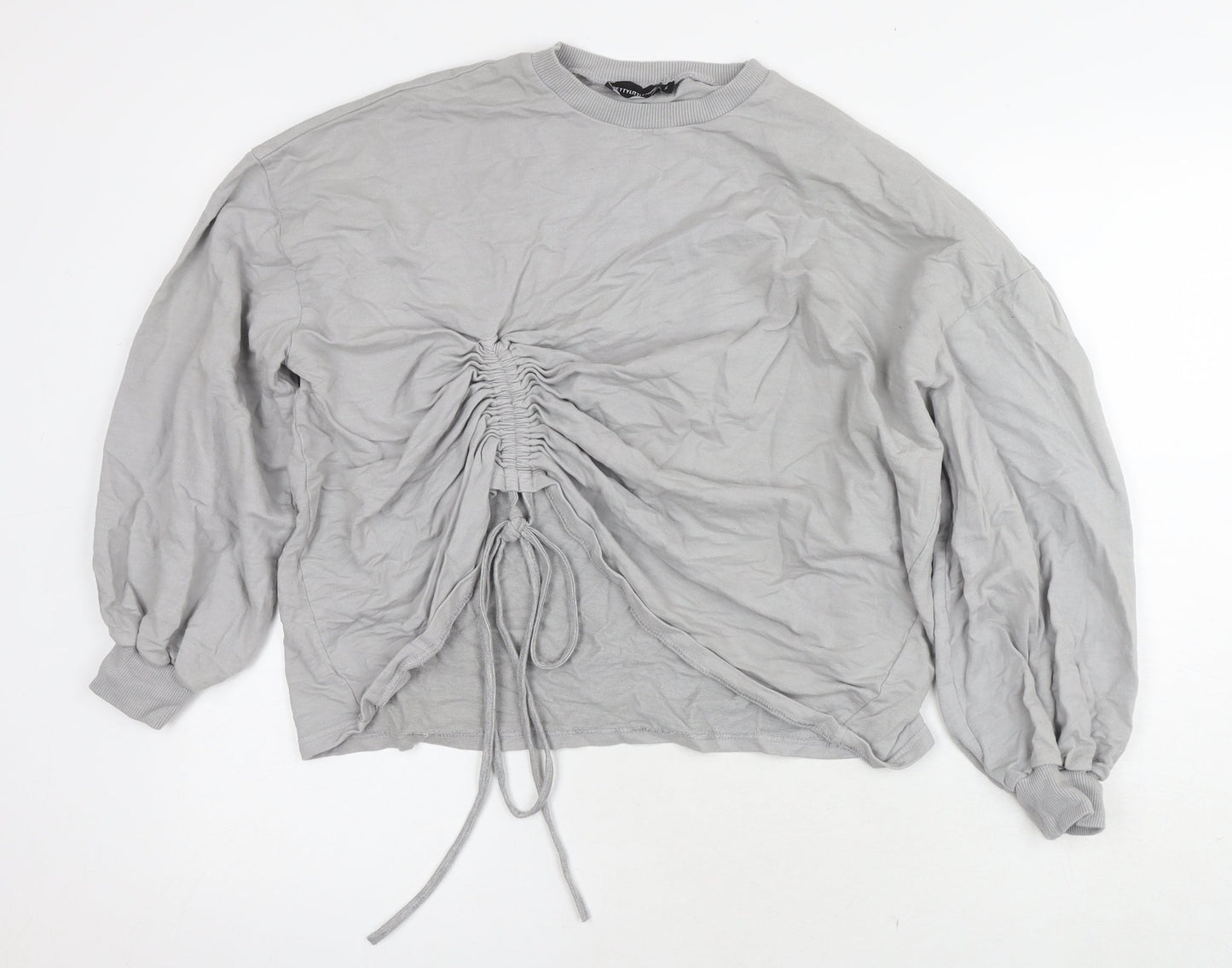PRETTYLITTLETHING Womens Grey Cotton Pullover Sweatshirt Size S Pullover - Tie Detail
