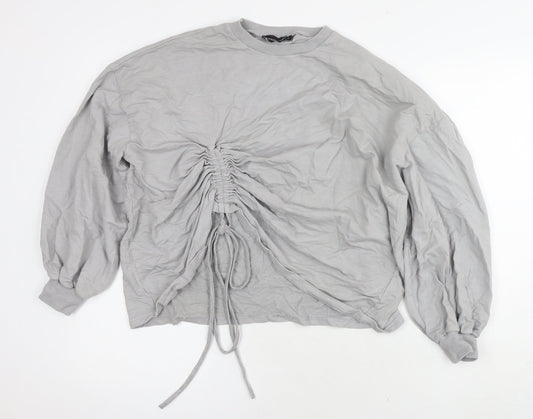 PRETTYLITTLETHING Womens Grey Cotton Pullover Sweatshirt Size S Pullover - Tie Detail