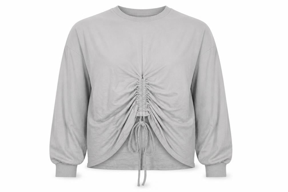 PRETTYLITTLETHING Womens Grey Cotton Pullover Sweatshirt Size S Pullover - Tie Detail