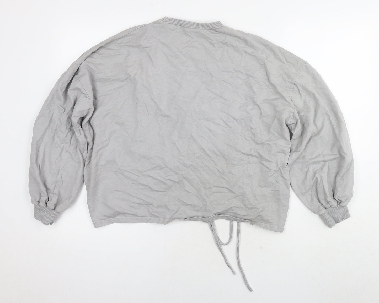 PRETTYLITTLETHING Womens Grey Cotton Pullover Sweatshirt Size S Pullover - Tie Detail