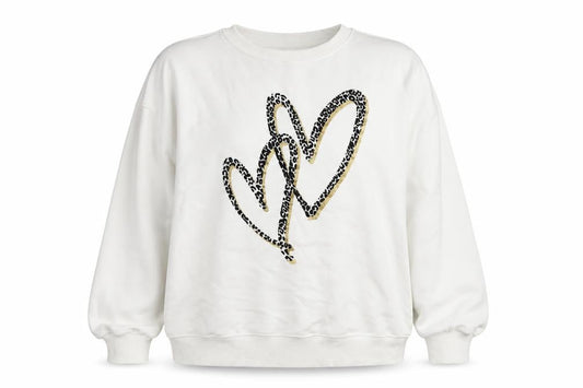 New Look Womens White Cotton Pullover Sweatshirt Size L Pullover - Leopard detail Heart