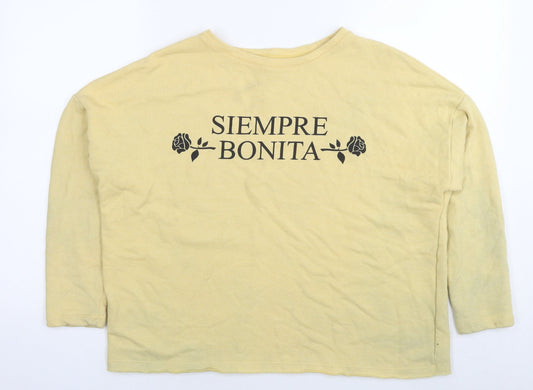 Pull&Bear Womens Yellow Cotton Pullover Sweatshirt Size M Pullover - Bonita flowers