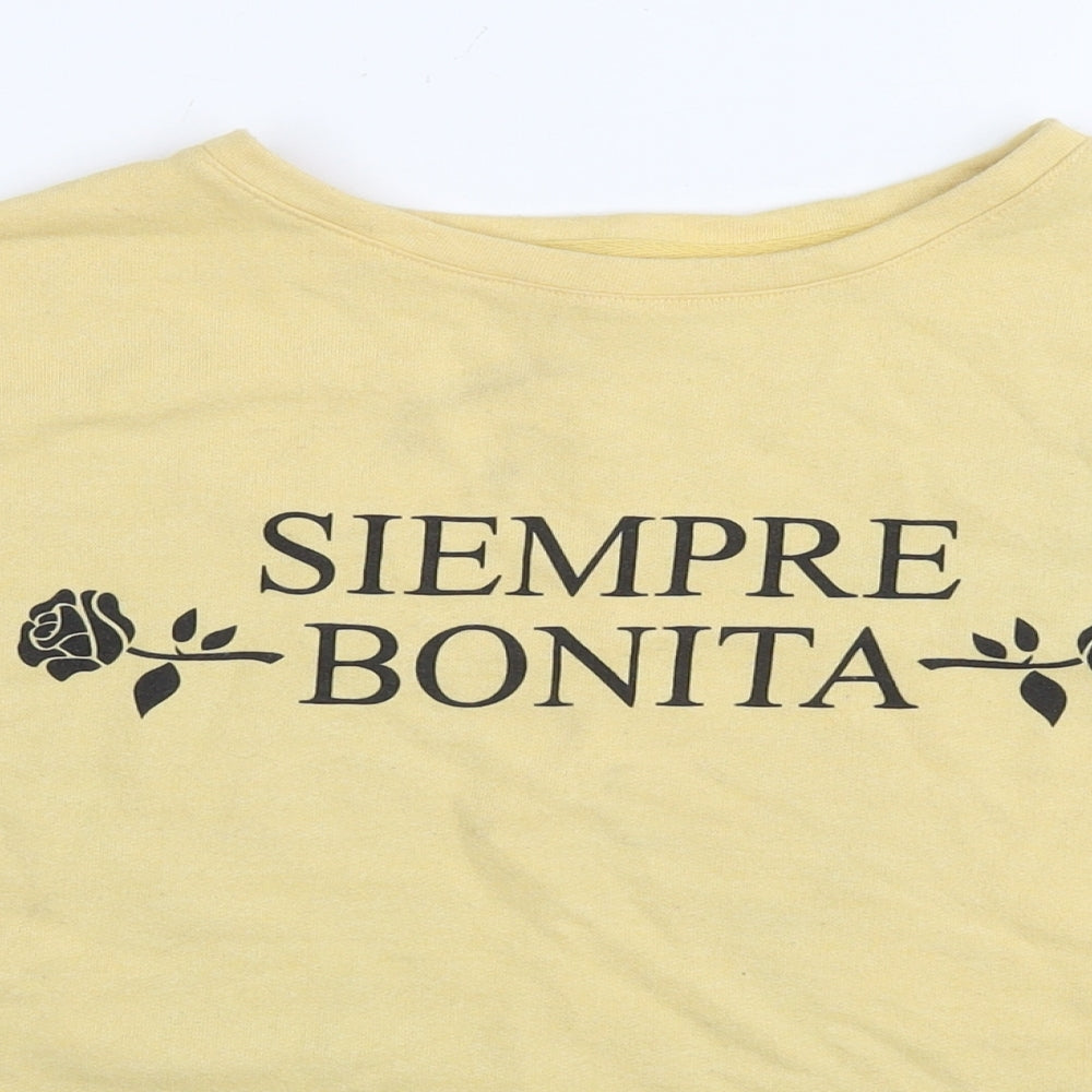 Pull&Bear Womens Yellow Cotton Pullover Sweatshirt Size M Pullover - Bonita flowers