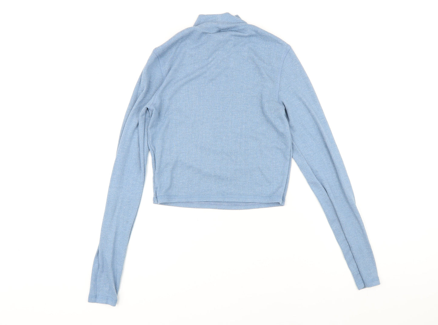 Urban Outfitters Womens Blue Viscose Basic T-Shirt One Size Mock Neck