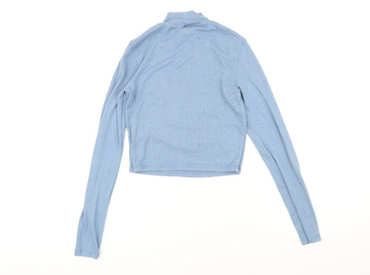 Urban Outfitters Womens Blue Viscose Basic T-Shirt One Size Mock Neck