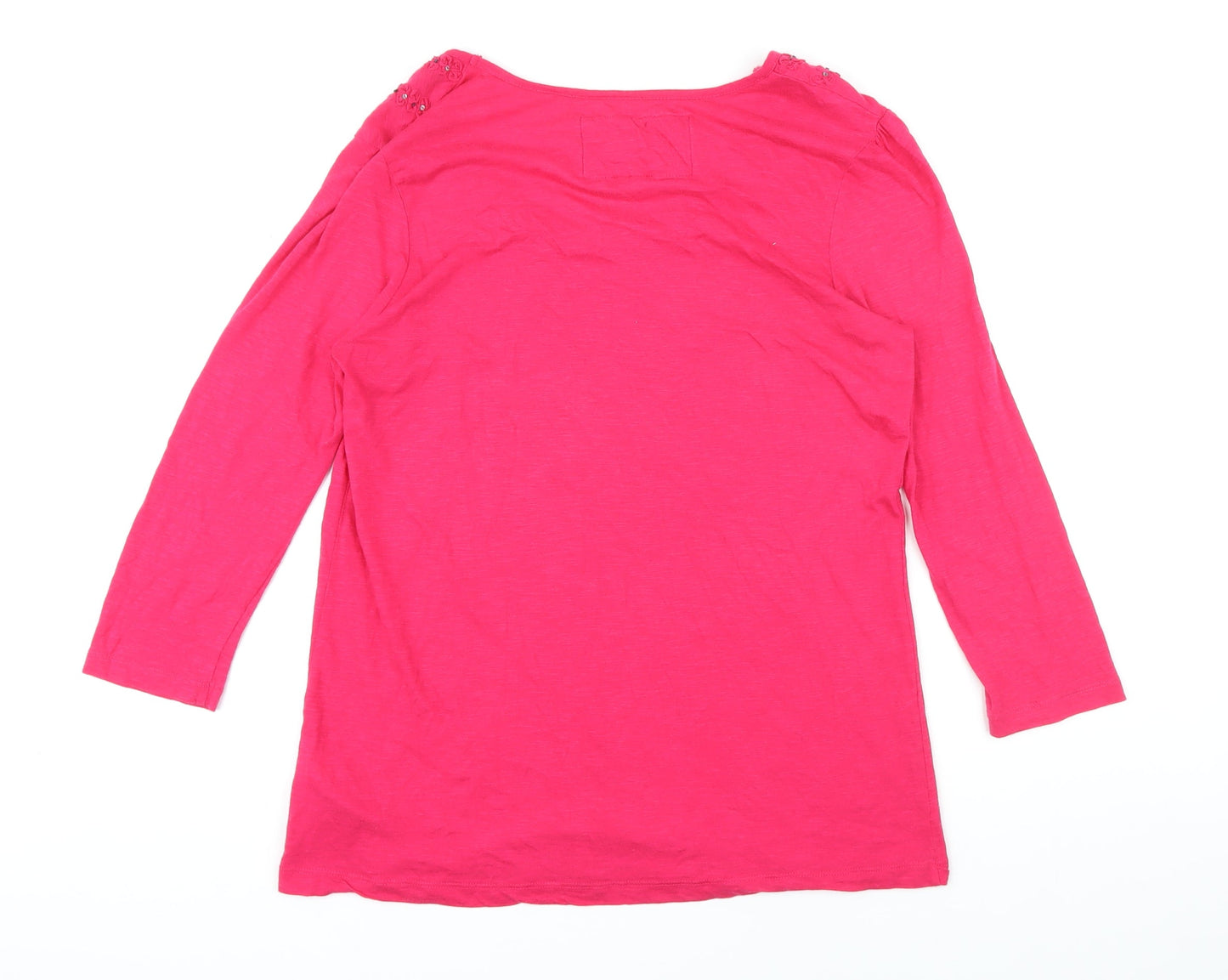 Rocha John Rocha Womens Pink Herringbone Modal Basic T-Shirt Size 16 Scoop Neck - Sequin detail neckline