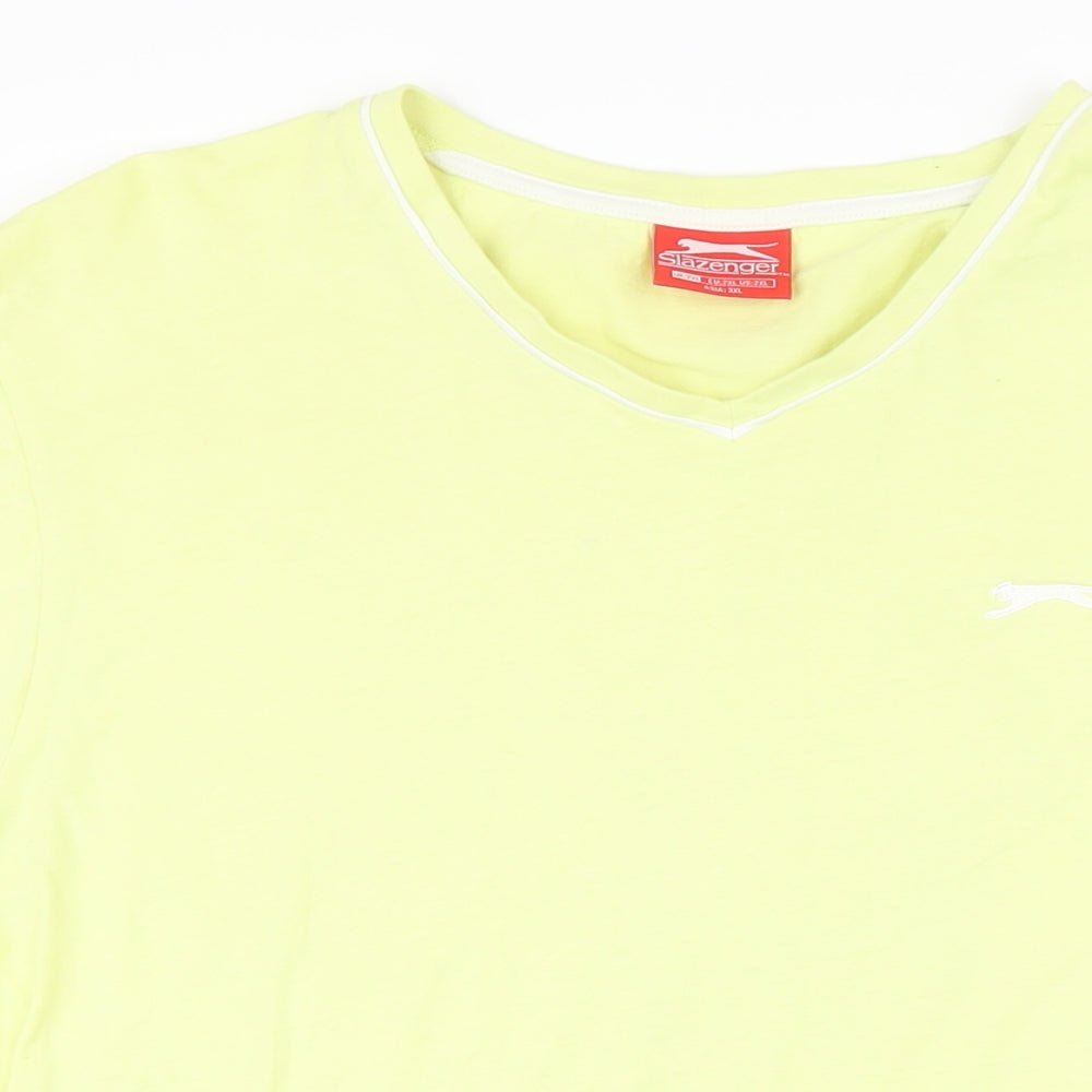 Slazenger Womens Yellow 100% Cotton Basic T-Shirt Size 2XL V-Neck