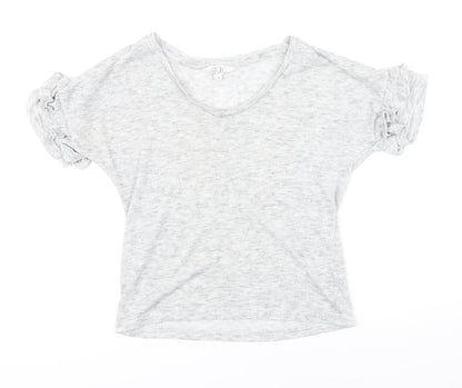 Additional front view of Savannah Miller women’s grey polyester basic t-shirt, size UK 8, boat neck