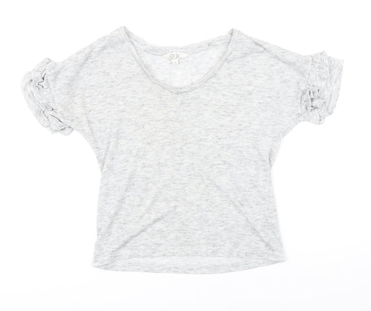 Savannah Miller Womens Grey Polyester Basic T-Shirt Size 8 Boat Neck