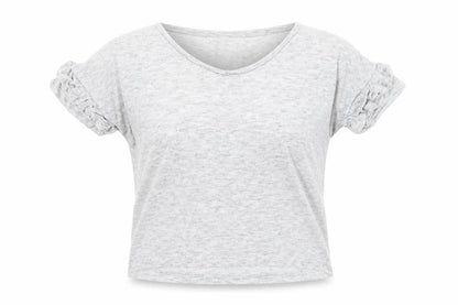Front view of Savannah Miller women’s grey polyester basic t-shirt, size UK 8, boat neck