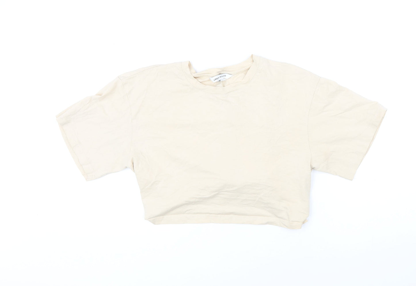 Urban Revivo Womens Beige 100% Cotton Cropped T-Shirt Size 10 Round Neck