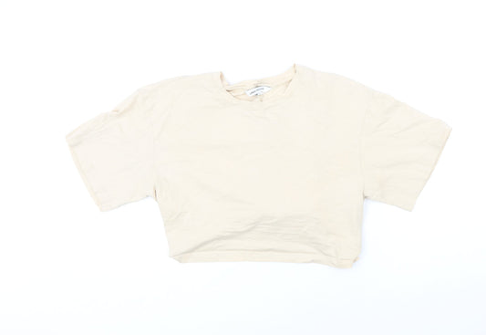 Urban Revivo Womens Beige 100% Cotton Cropped T-Shirt Size 10 Round Neck