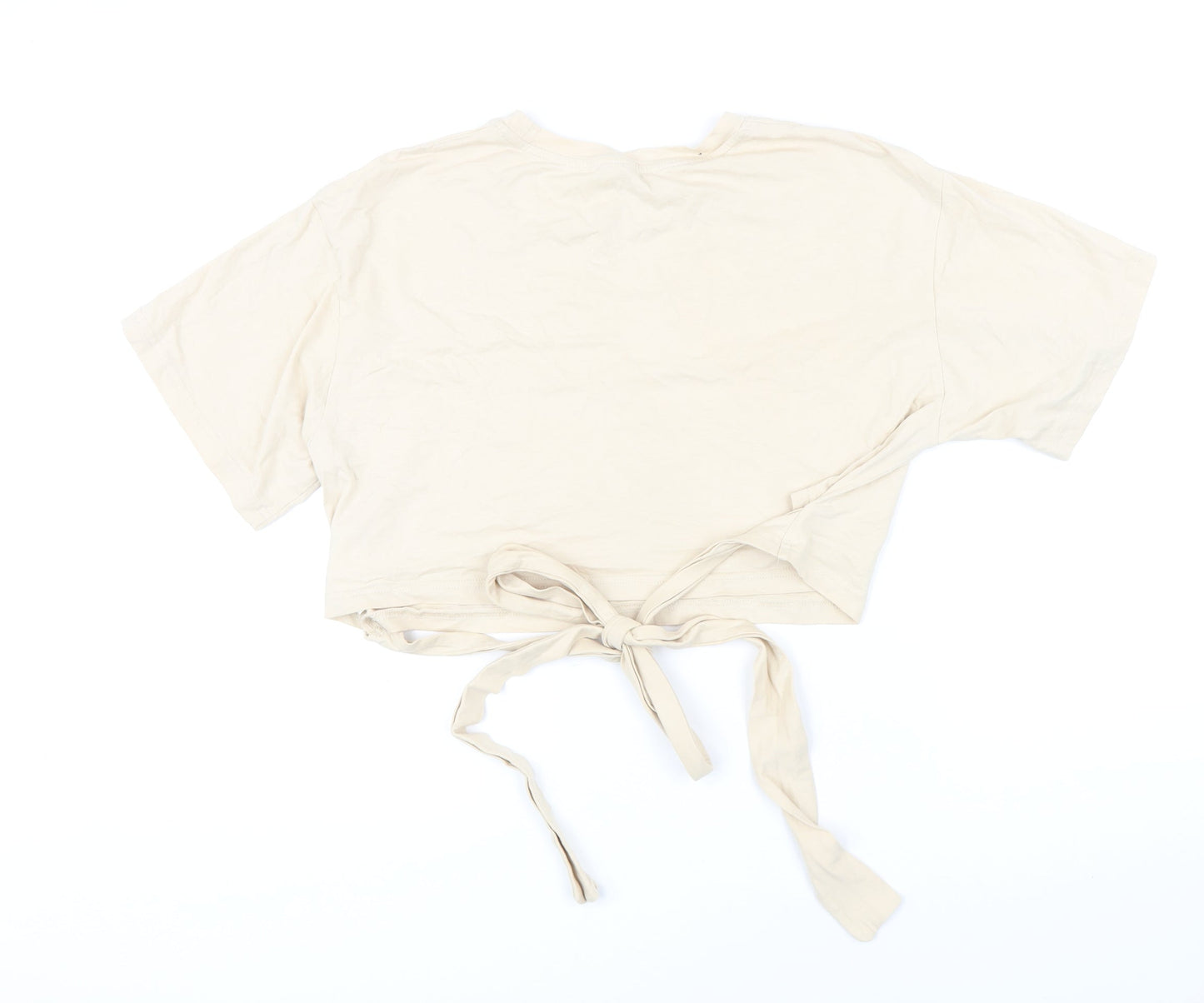 Urban Revivo Womens Beige 100% Cotton Cropped T-Shirt Size 10 Round Neck