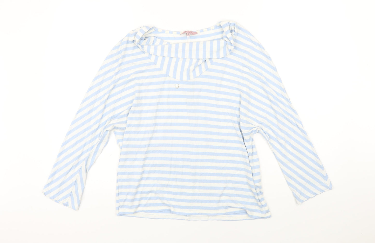 Phase Eight Womens Blue Striped Viscose Basic T-Shirt Size 18 Boat Neck