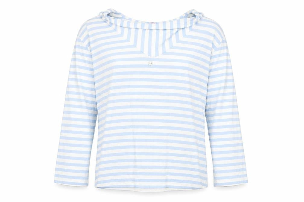 Phase Eight Womens Blue Striped Viscose Basic T-Shirt Size 18 Boat Neck