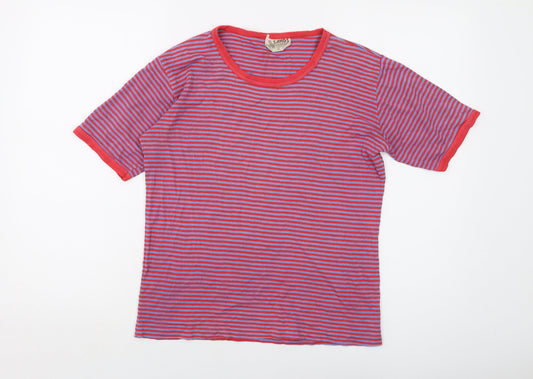 Sands Womens Red Striped Cotton Basic T-Shirt Size M Crew Neck