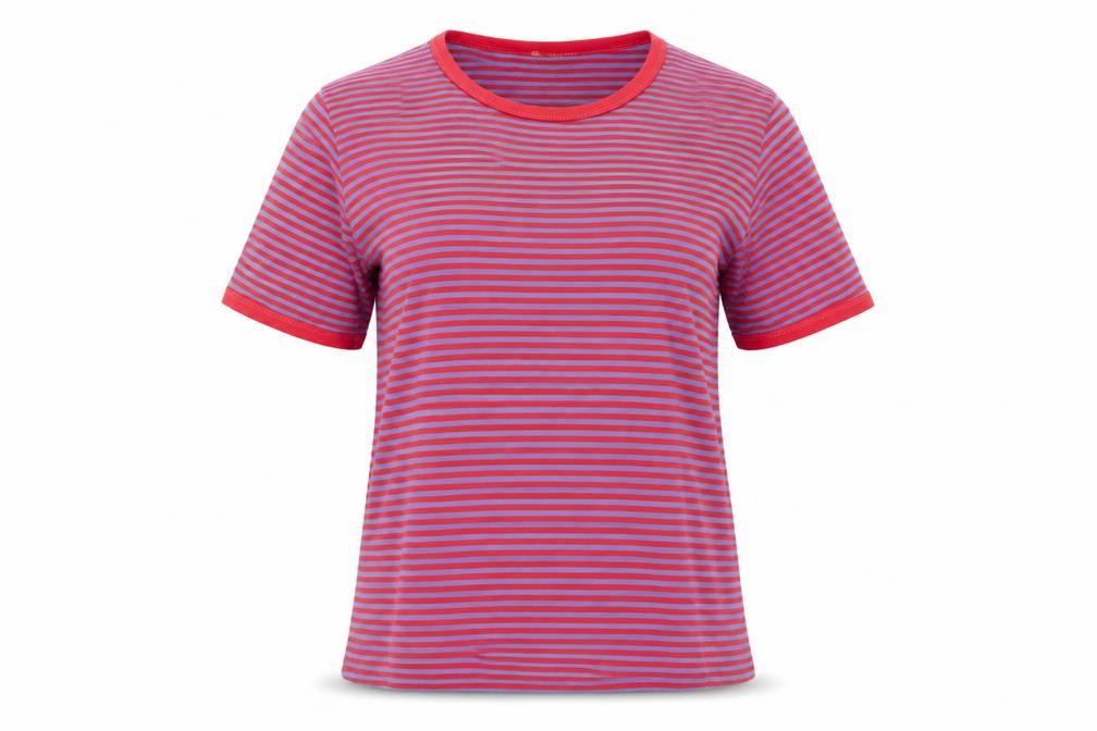 Sands Womens Red Striped Cotton Basic T-Shirt Size M Crew Neck