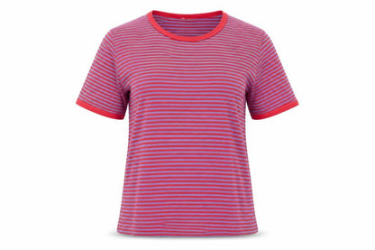 Sands Womens Red Striped Cotton Basic T-Shirt Size M Crew Neck