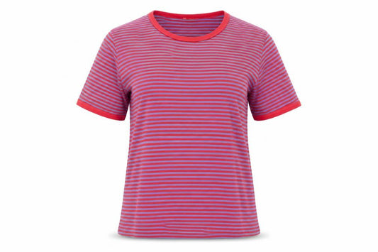 Sands Womens Red Striped Cotton Basic T-Shirt Size M Crew Neck