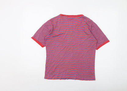 Sands Womens Red Striped Cotton Basic T-Shirt Size M Crew Neck