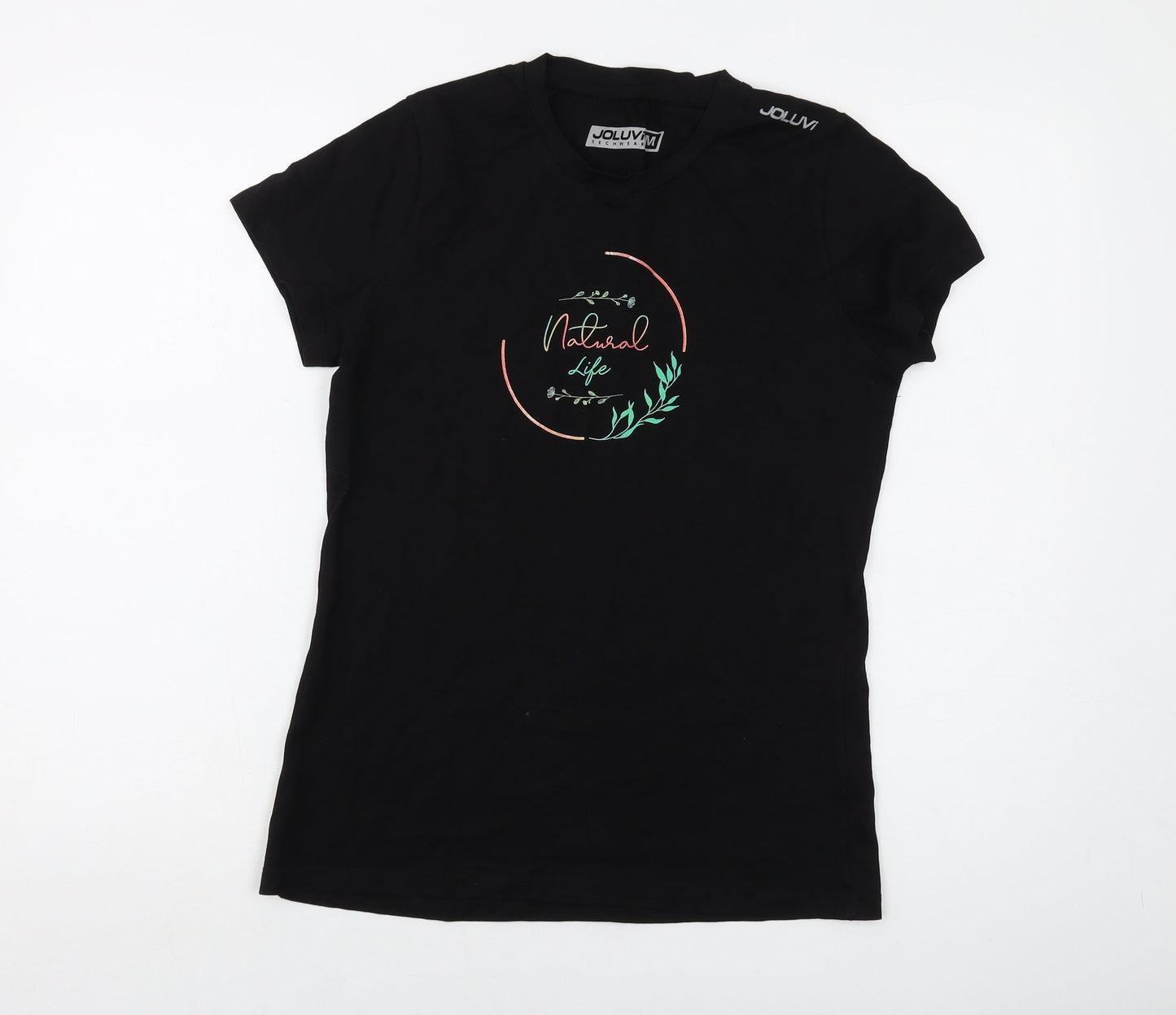 Joluvi Womens Black Cotton Basic T-Shirt Size M Crew Neck