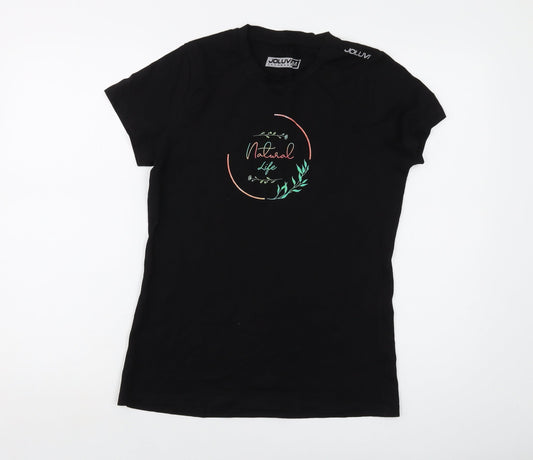 Joluvi Womens Black Cotton Basic T-Shirt Size M Crew Neck