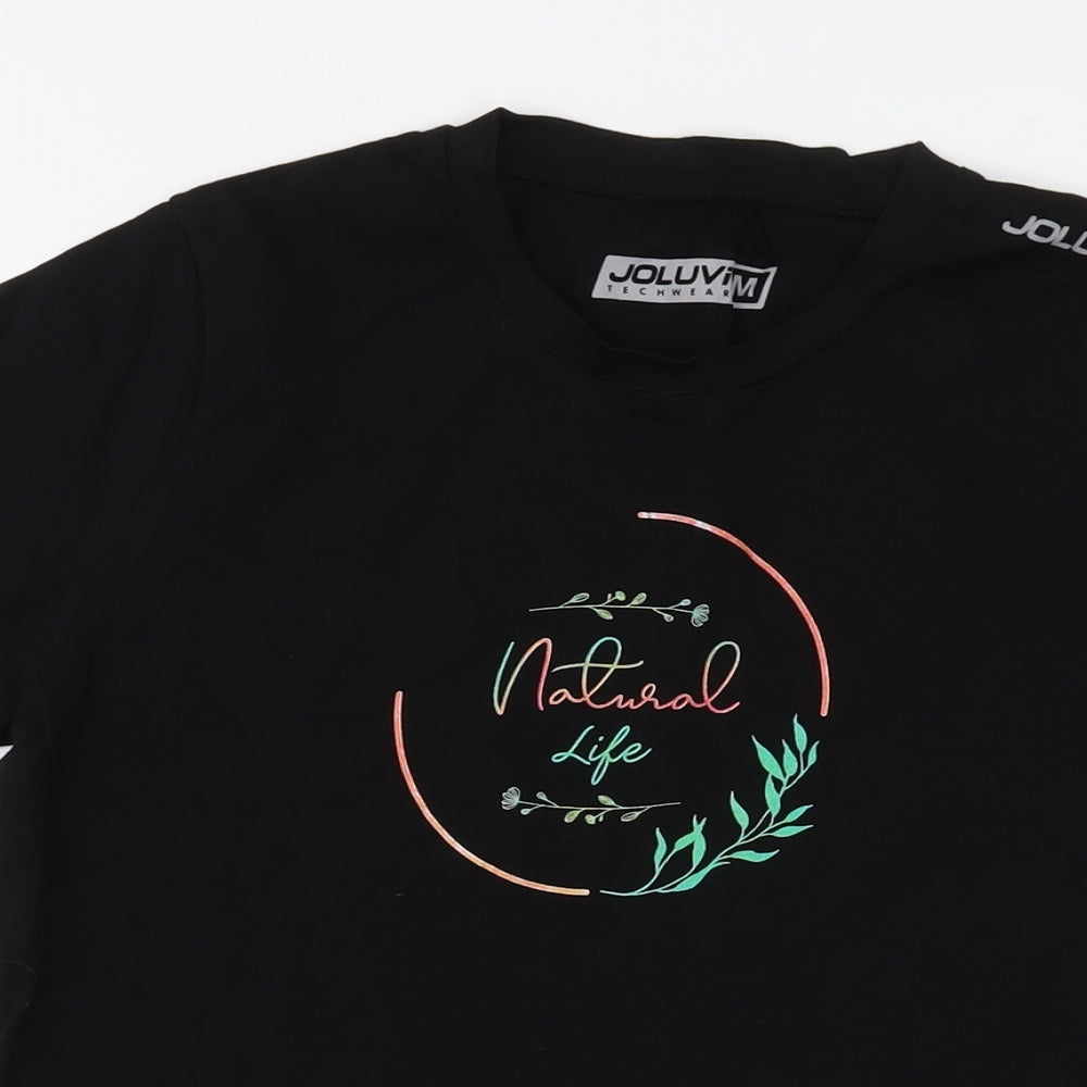 Joluvi Womens Black Cotton Basic T-Shirt Size M Crew Neck