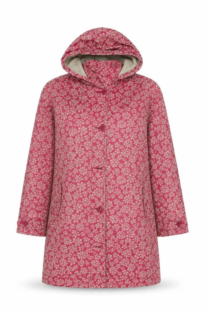 Tin Cloth Womens Pink Floral Overcoat Coat Size 14 Button
