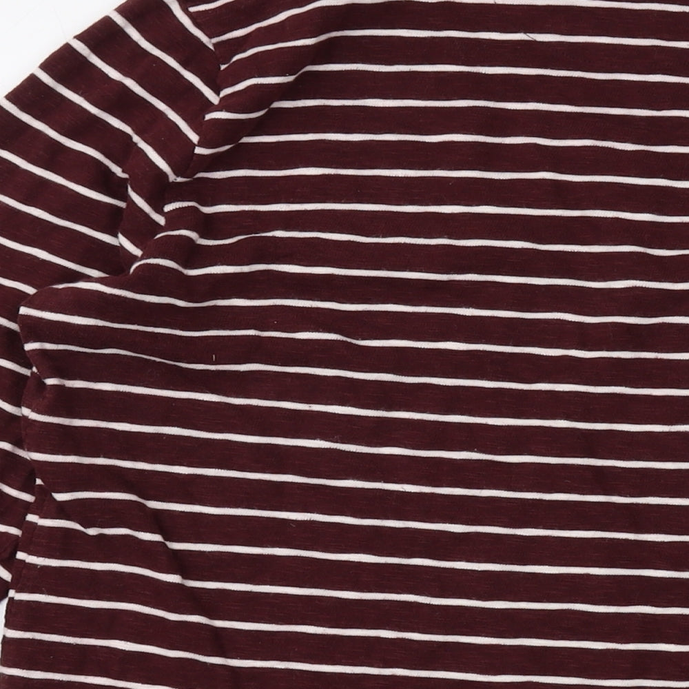 John Lewis Womens Red Striped Cotton Basic T-Shirt Size L Round Neck - Vintage