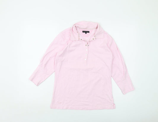 Rohnisch Womens Pink Cotton Basic T-Shirt Size L Collared